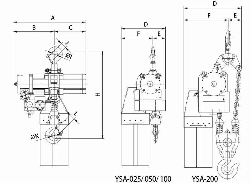 YSA-025~YSA-200 Air Chain Hoist, Air Hoist