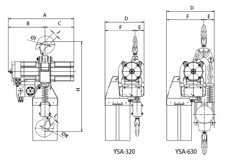 YSA-320~YSA-630 Air Chain Hoist, Air Hoist